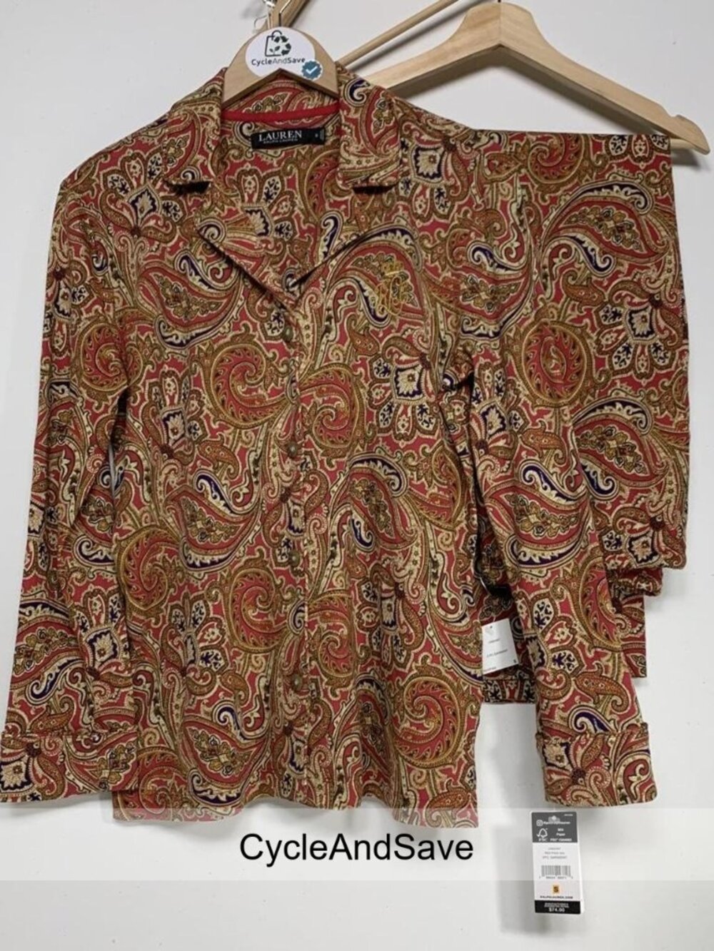 Lauren Ralph Lauren Red & Gold Paisley Pajama